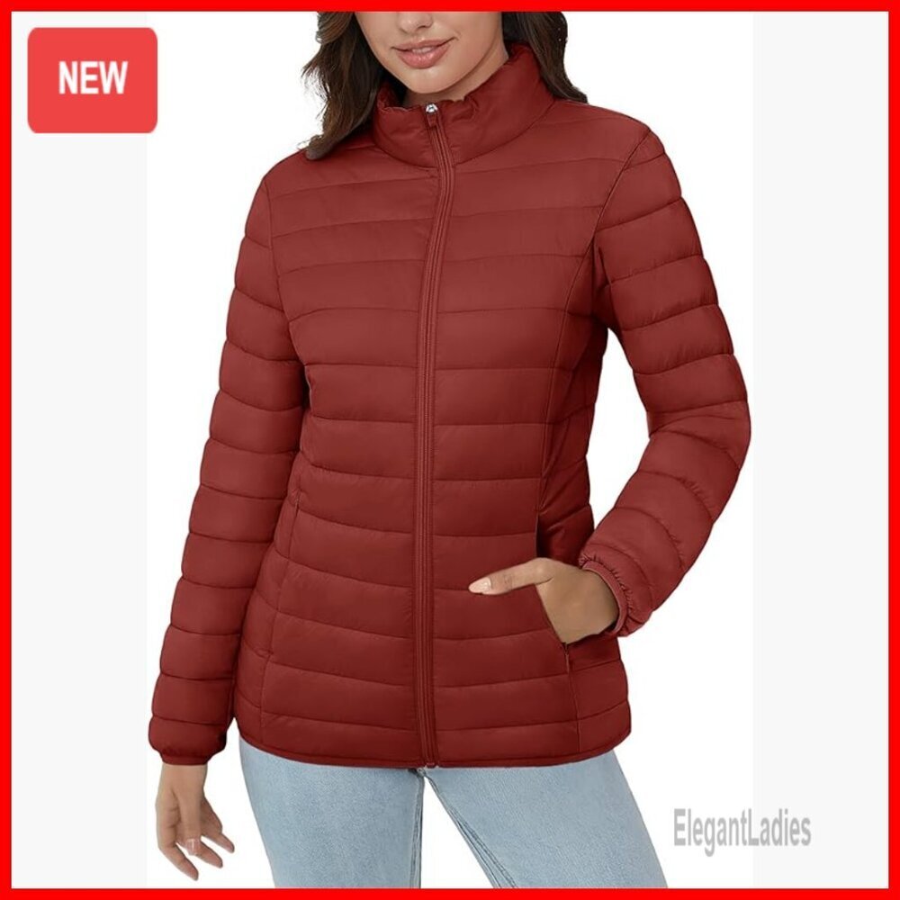 Women's Puffer Jacket Lightweight Quilted Stand Collar Winter Coat